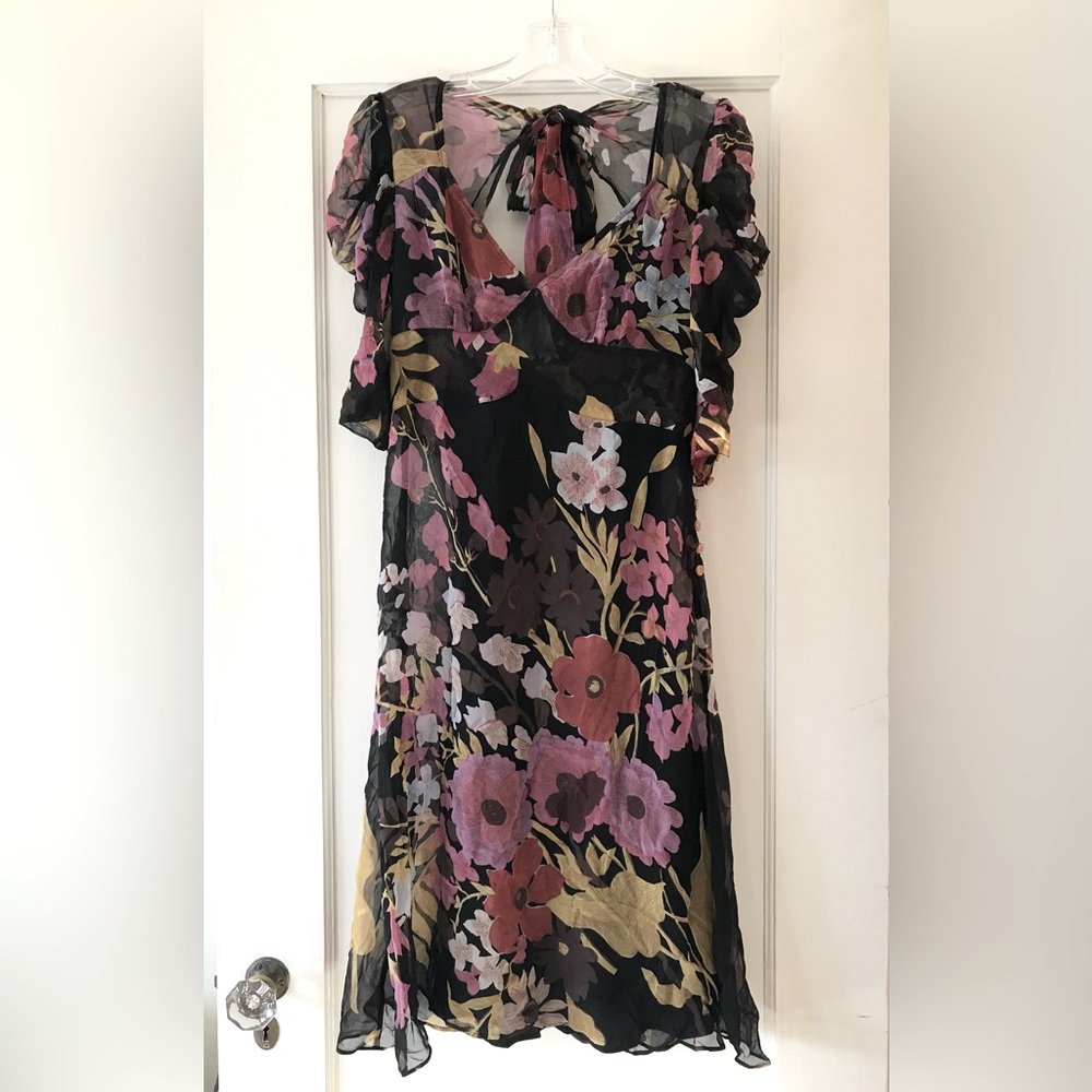 Tracy Reese | Black Botanical Floral Midi Dress 6